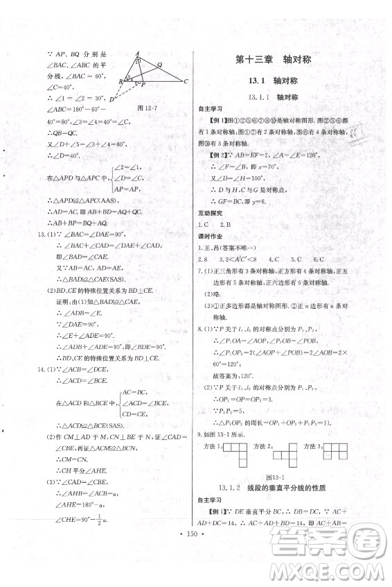 長江少年兒童出版社2021長江全能學(xué)案同步練習(xí)冊數(shù)學(xué)八年級上冊人教版答案