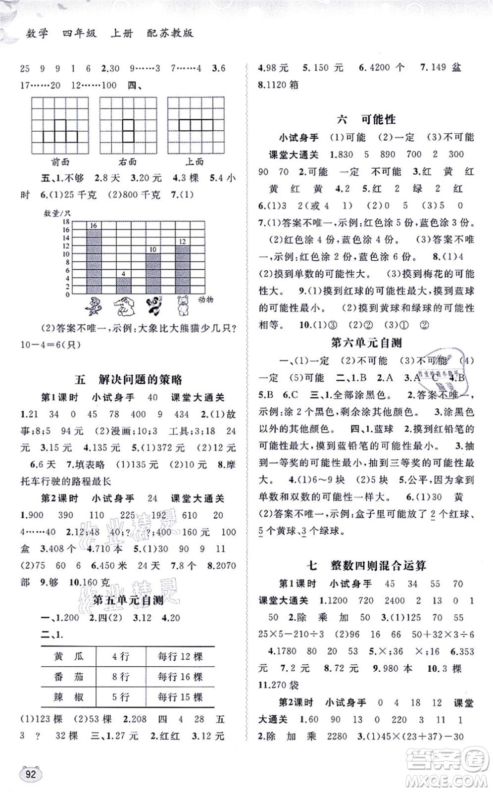 廣西教育出版社2021新課程學(xué)習(xí)與測評同步學(xué)習(xí)四年級數(shù)學(xué)上冊蘇教版答案