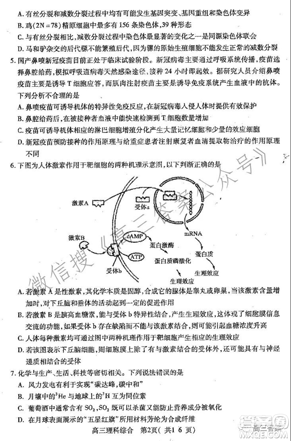 平頂山2022屆高三年級階段性檢測理科綜合試題及答案