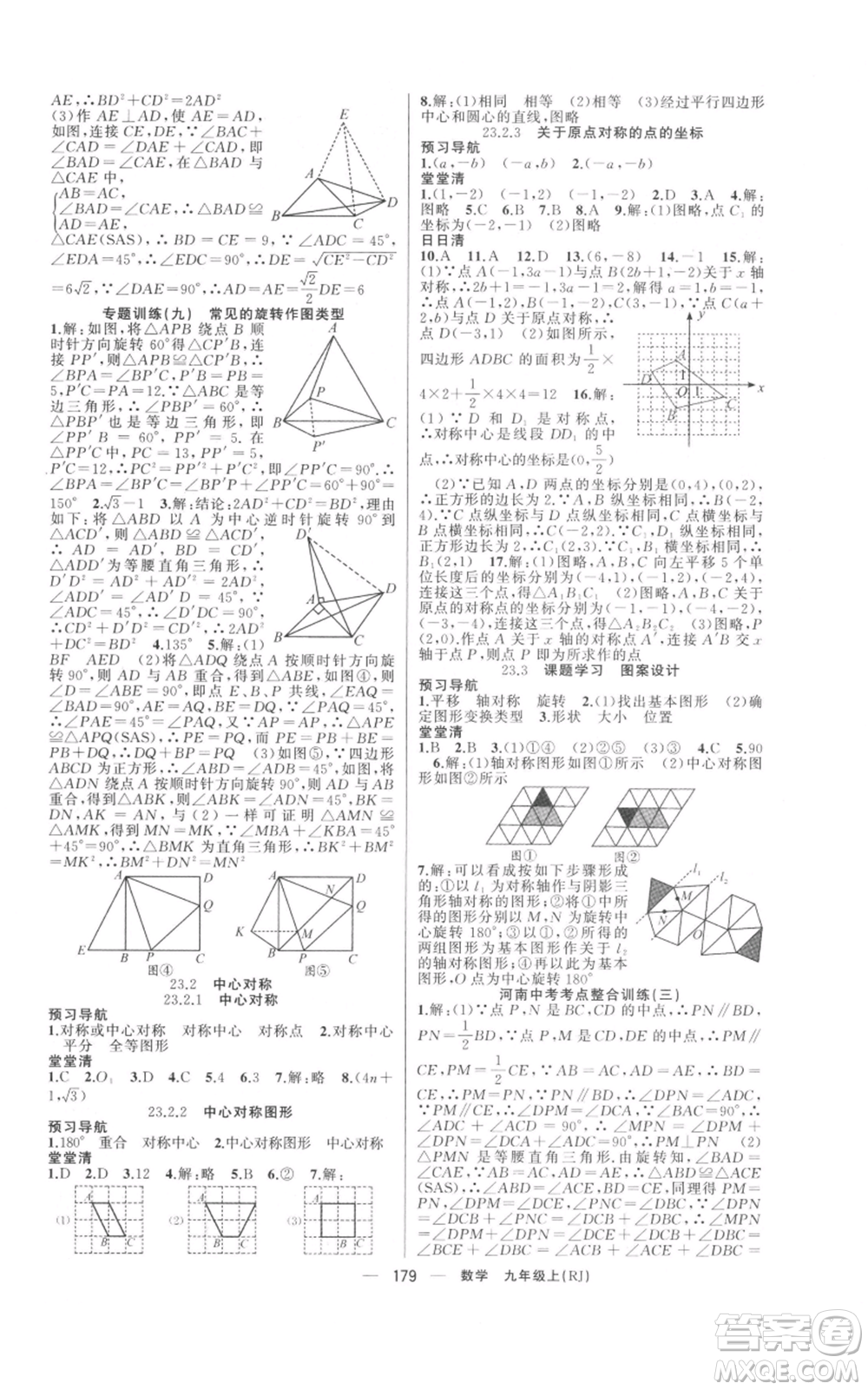 新疆青少年出版社2021四清導(dǎo)航九年級(jí)上冊數(shù)學(xué)人教版河南專版參考答案