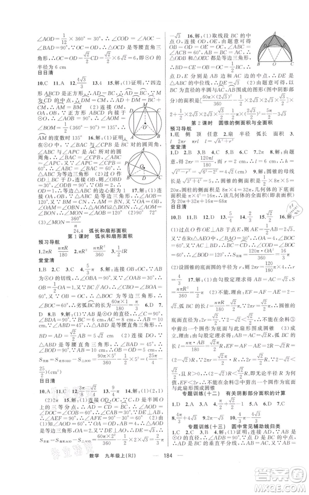 新疆青少年出版社2021四清導(dǎo)航九年級(jí)上冊數(shù)學(xué)人教版河南專版參考答案