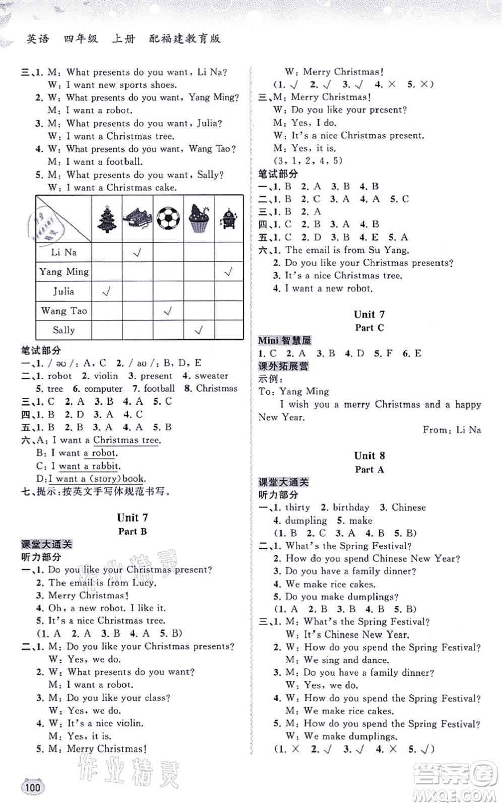 廣西教育出版社2021新課程學(xué)習(xí)與測評同步學(xué)習(xí)四年級英語上冊福建教育版答案