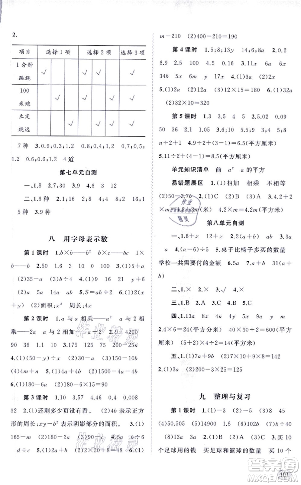 廣西教育出版社2021新課程學習與測評同步學習五年級數(shù)學上冊蘇教版答案