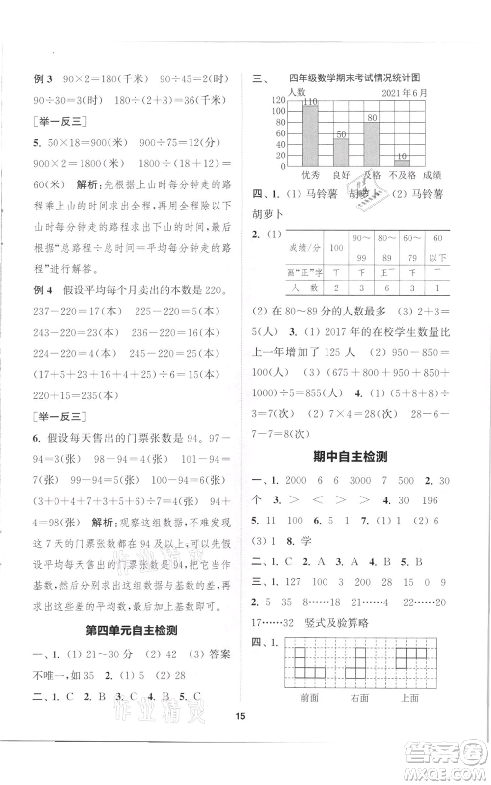 蘇州大學出版社2021金鑰匙1+1課時作業(yè)四年級上冊數(shù)學江蘇版參考答案