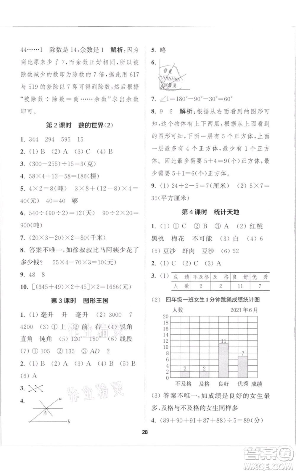 蘇州大學出版社2021金鑰匙1+1課時作業(yè)四年級上冊數(shù)學江蘇版參考答案