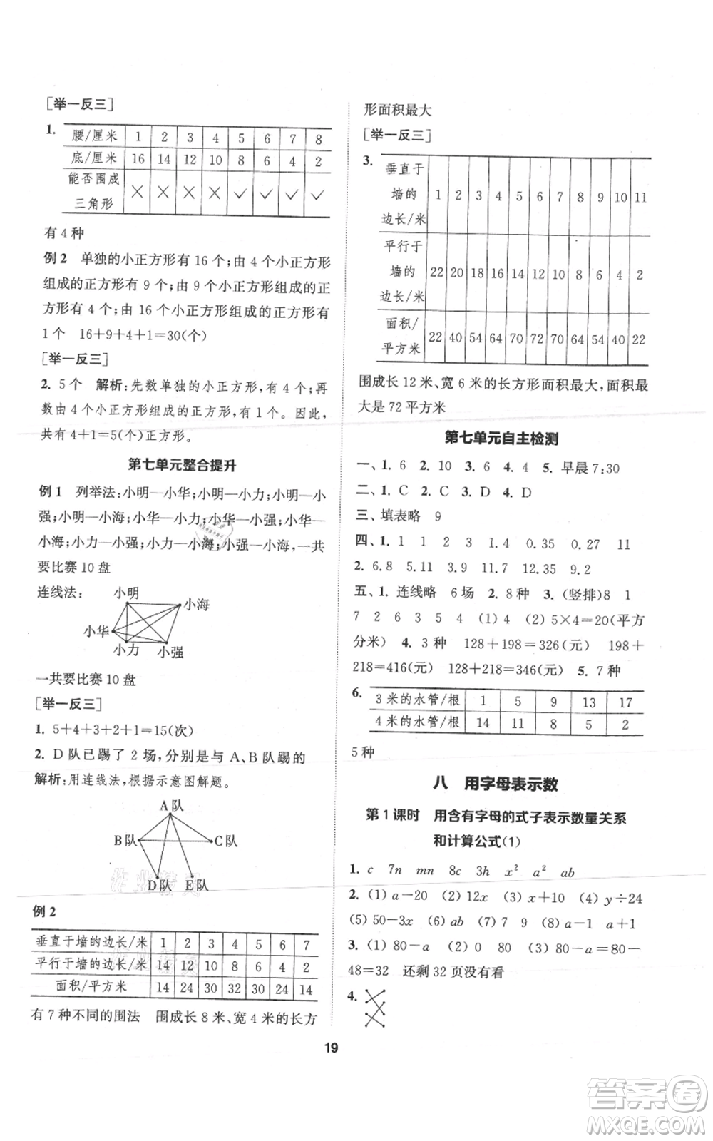 蘇州大學出版社2021金鑰匙1+1課時作業(yè)五年級上冊數(shù)學江蘇版參考答案