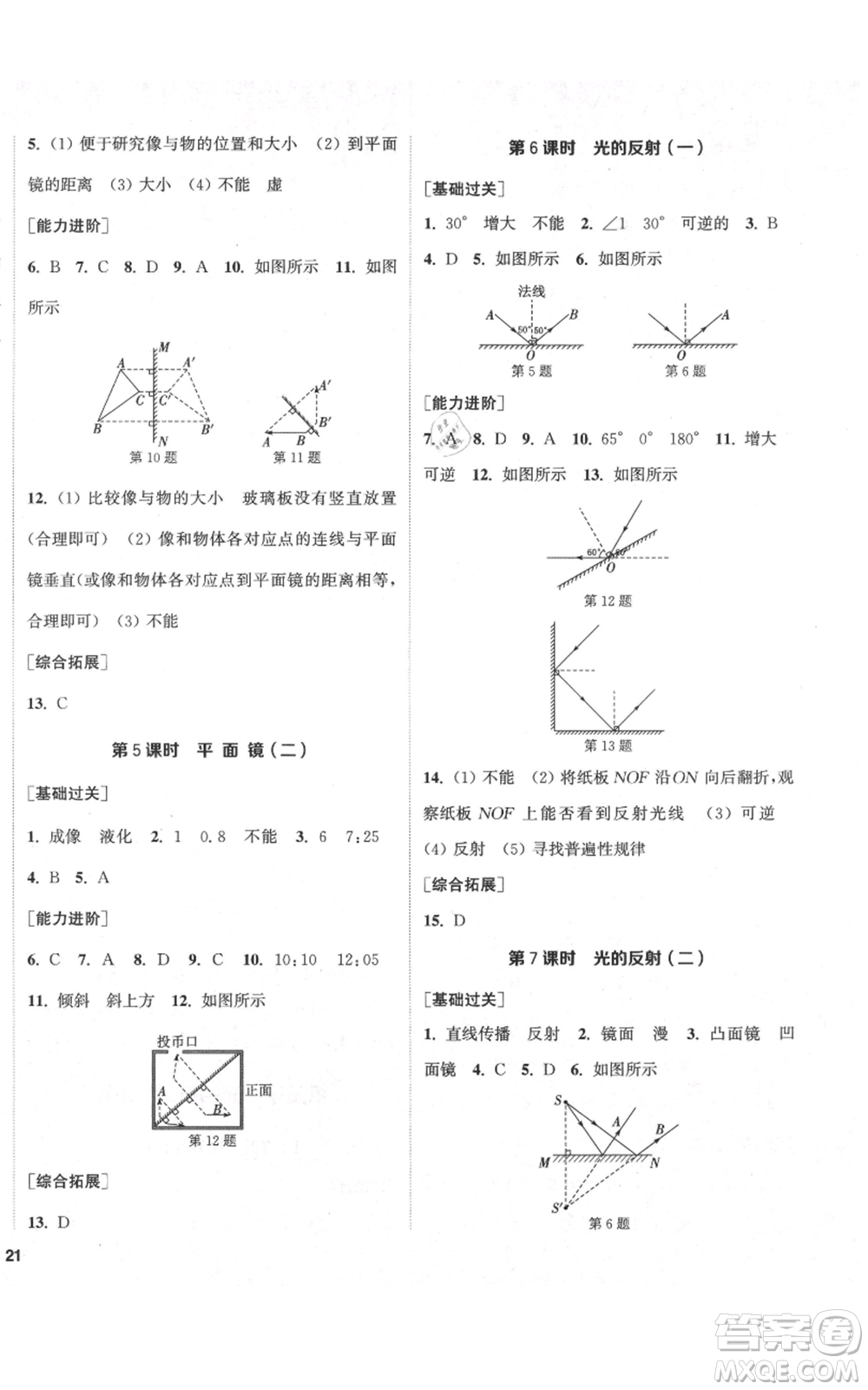 蘇州大學(xué)出版社2021金鑰匙1+1課時(shí)作業(yè)目標(biāo)檢測八年級(jí)上冊(cè)物理江蘇版鹽城專版參考答案