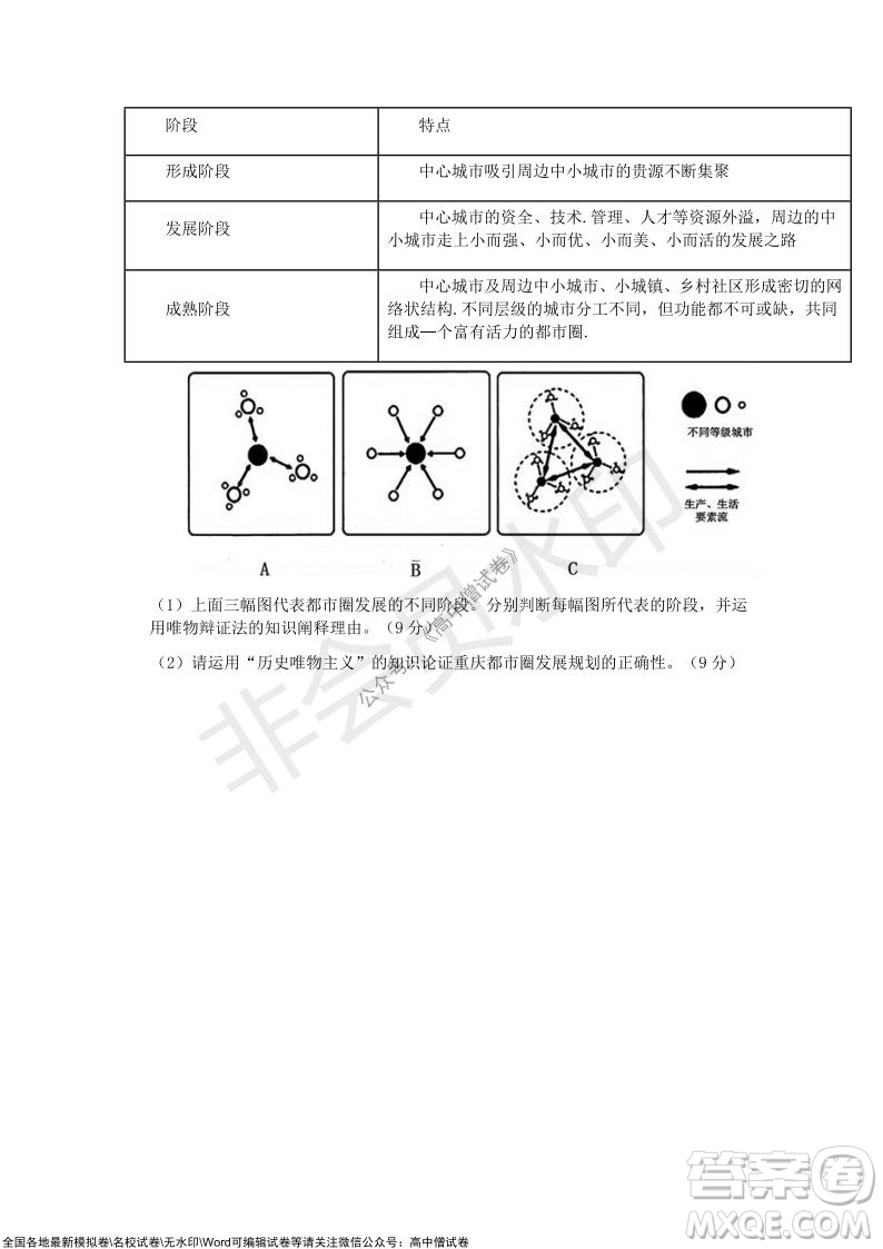 重慶市2021-2022學(xué)年10月月度質(zhì)量檢測(cè)高三思想政治試題及答案