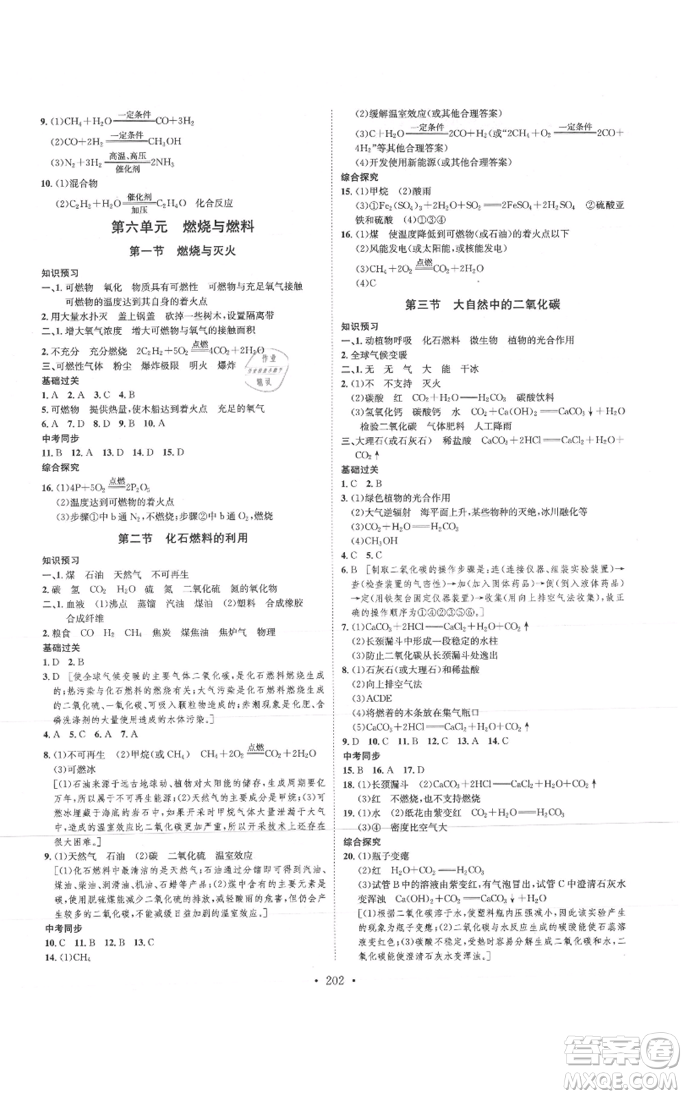 河北人民出版社2021思路教練同步課時作業(yè)九年級化學(xué)魯教版參考答案