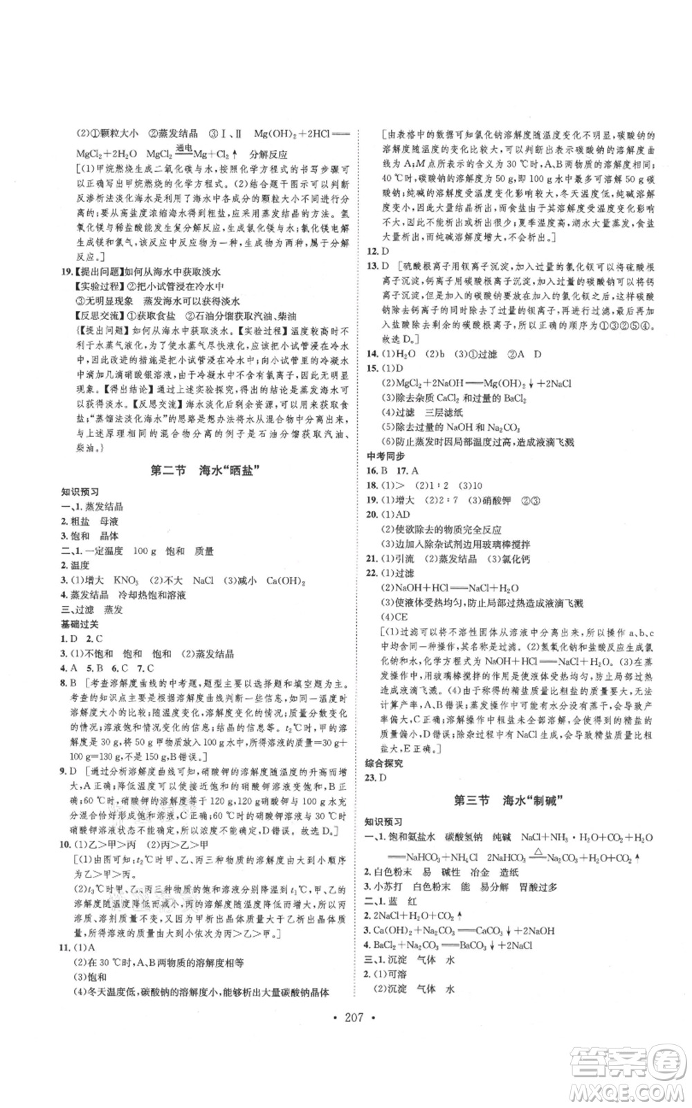 河北人民出版社2021思路教練同步課時作業(yè)九年級化學(xué)魯教版參考答案