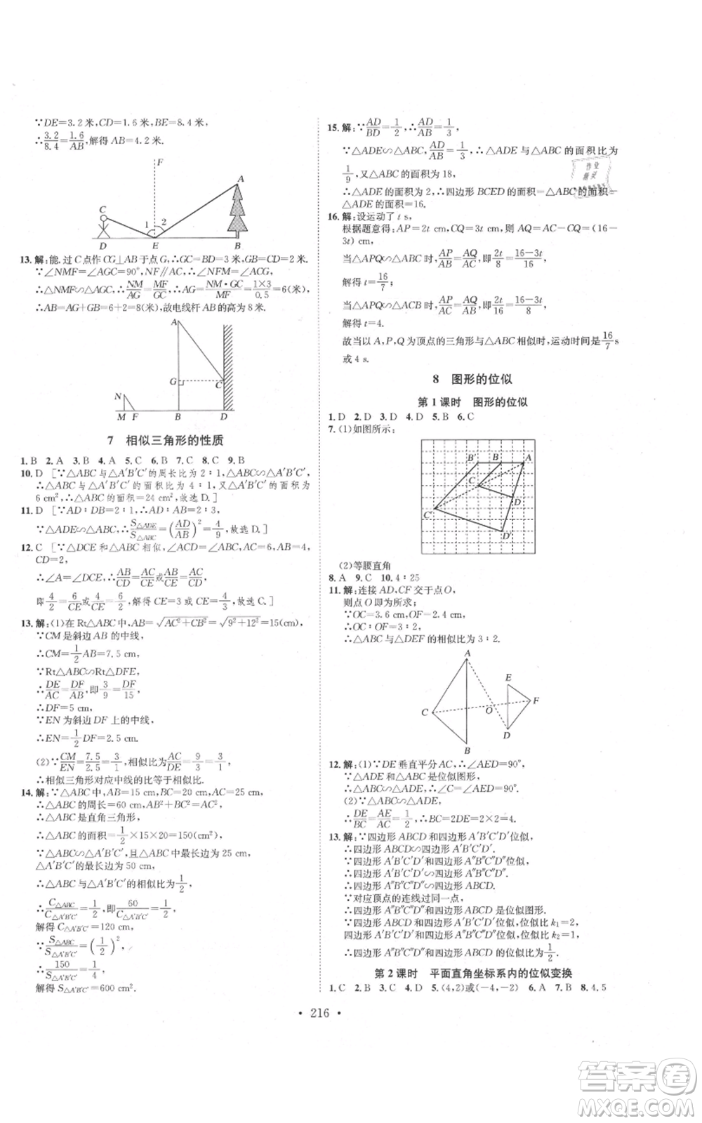 河北人民出版社2021思路教練同步課時(shí)作業(yè)九年級(jí)數(shù)學(xué)北師大版參考答案