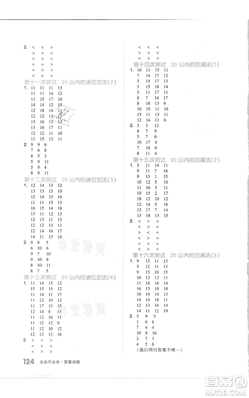 天津人民出版社2021全品作業(yè)本一年級上冊數(shù)學(xué)蘇教版參考答案