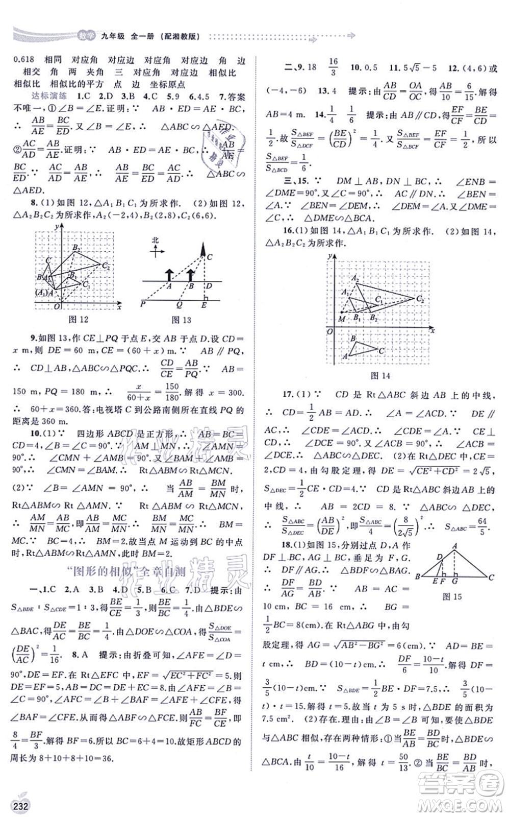 廣西教育出版社2021新課程學習與測評同步學習九年級數(shù)學全一冊湘教版答案