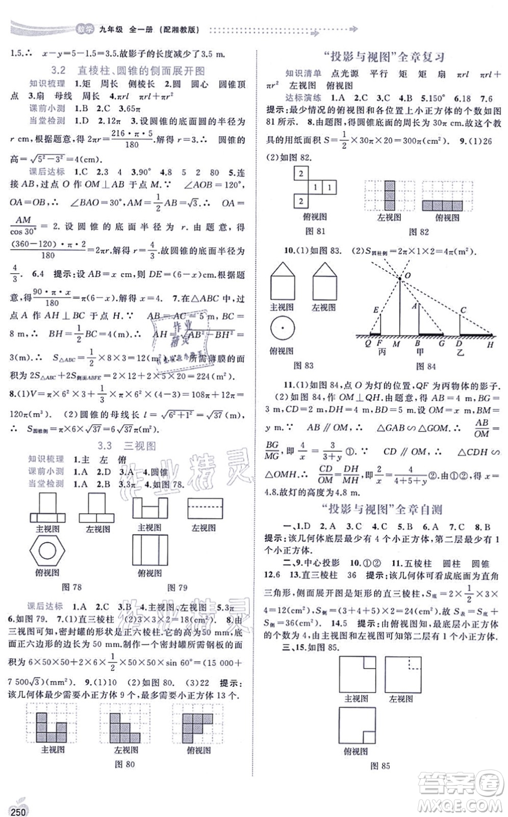 廣西教育出版社2021新課程學習與測評同步學習九年級數(shù)學全一冊湘教版答案