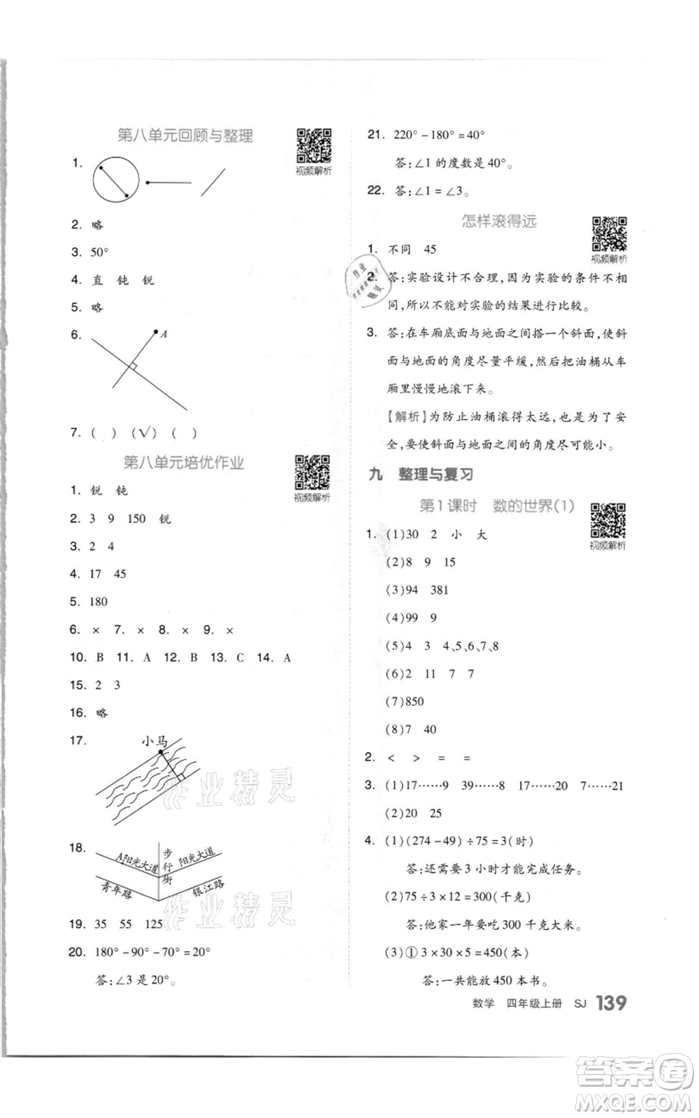 天津人民出版社2021全品作業(yè)本四年級(jí)上冊(cè)數(shù)學(xué)蘇教版參考答案