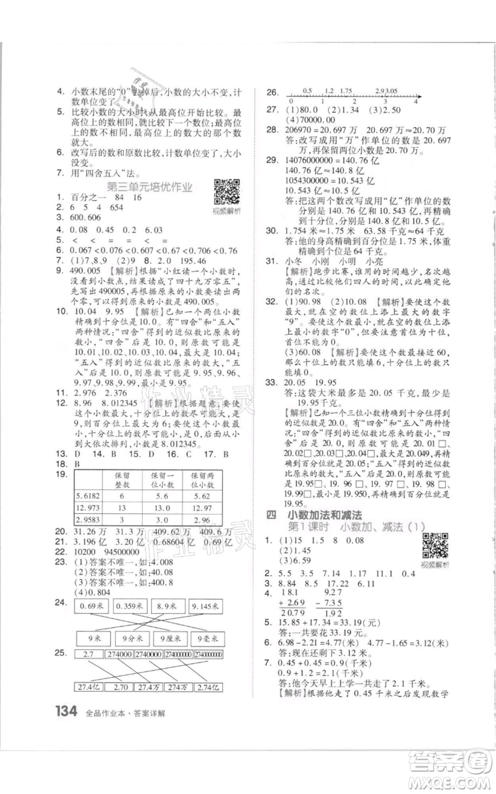 天津人民出版社2021全品作業(yè)本五年級(jí)上冊(cè)數(shù)學(xué)蘇教版參考答案