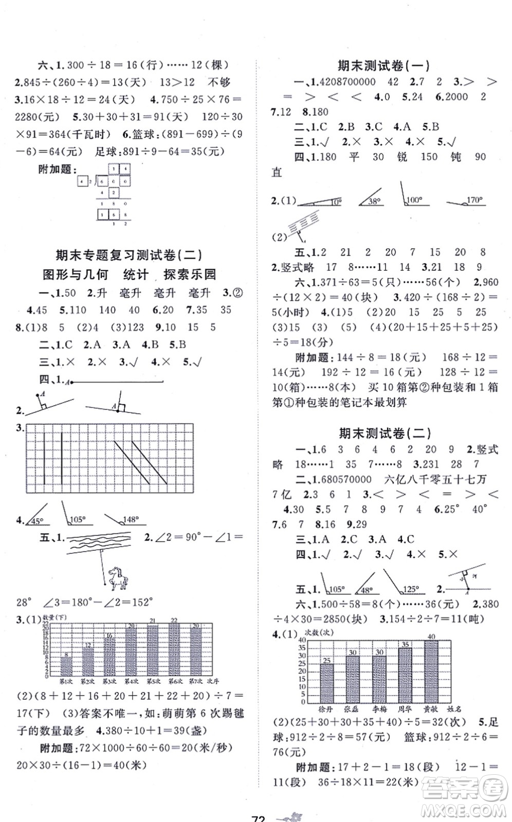 廣西教育出版社2021新課程學(xué)習(xí)與測評單元雙測四年級數(shù)學(xué)上冊冀教版C版答案