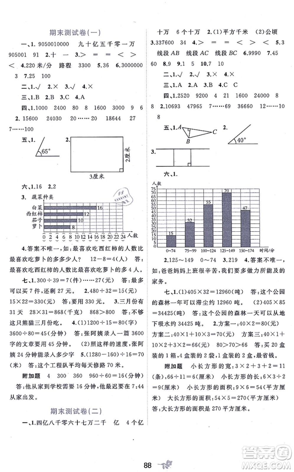 廣西教育出版社2021新課程學(xué)習(xí)與測(cè)評(píng)單元雙測(cè)四年級(jí)數(shù)學(xué)上冊(cè)人教版A版答案