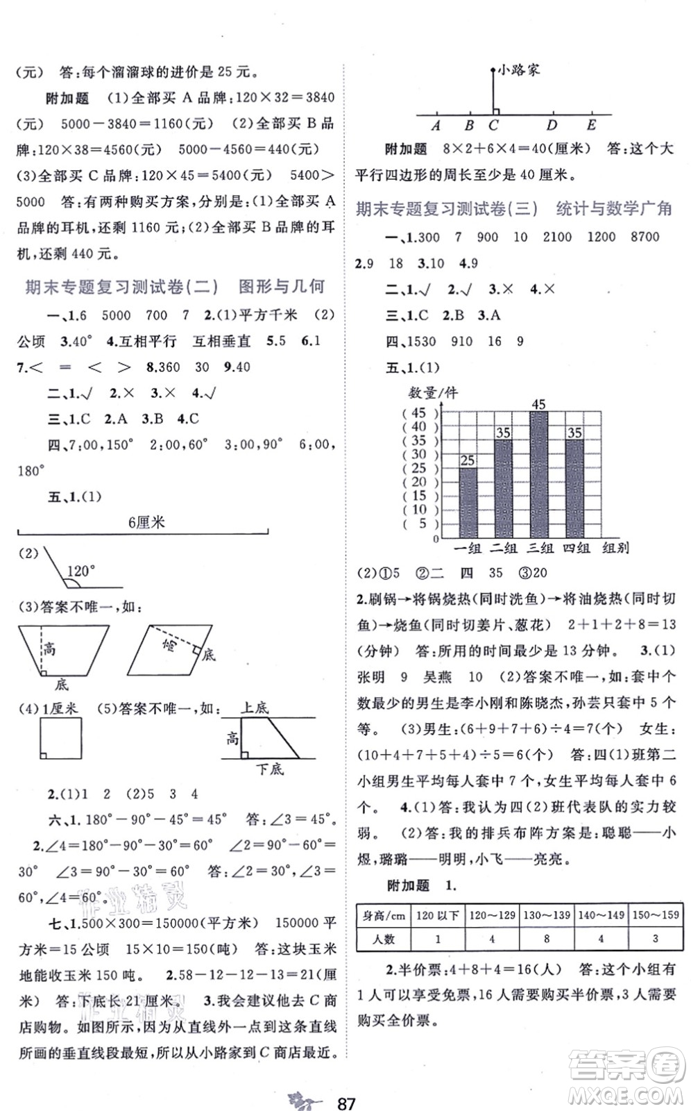 廣西教育出版社2021新課程學(xué)習(xí)與測(cè)評(píng)單元雙測(cè)四年級(jí)數(shù)學(xué)上冊(cè)人教版A版答案