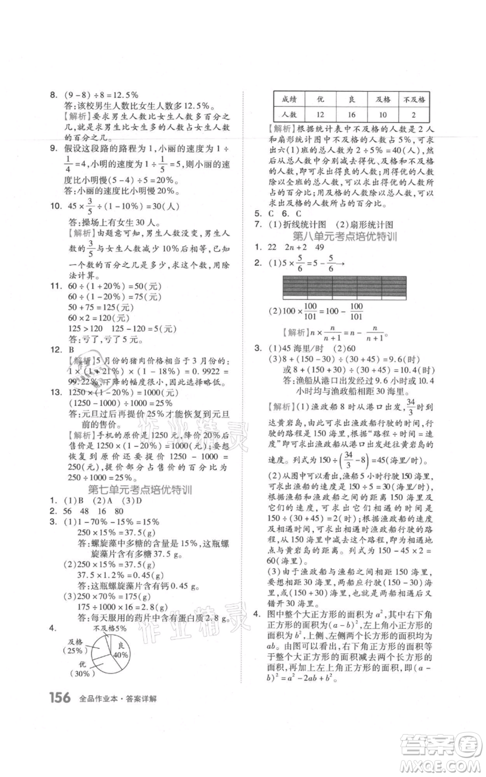 天津人民出版社2021全品作業(yè)本六年級(jí)上冊(cè)數(shù)學(xué)人教版參考答案