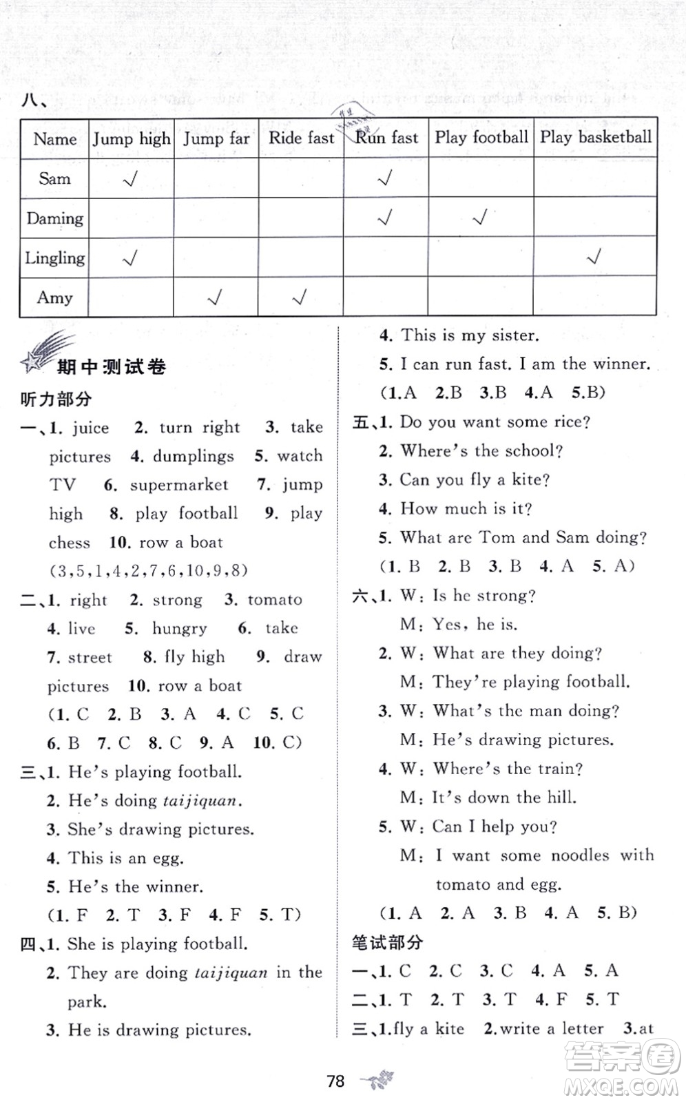 廣西教育出版社2021新課程學(xué)習(xí)與測(cè)評(píng)單元雙測(cè)四年級(jí)英語(yǔ)上冊(cè)外研版B版答案