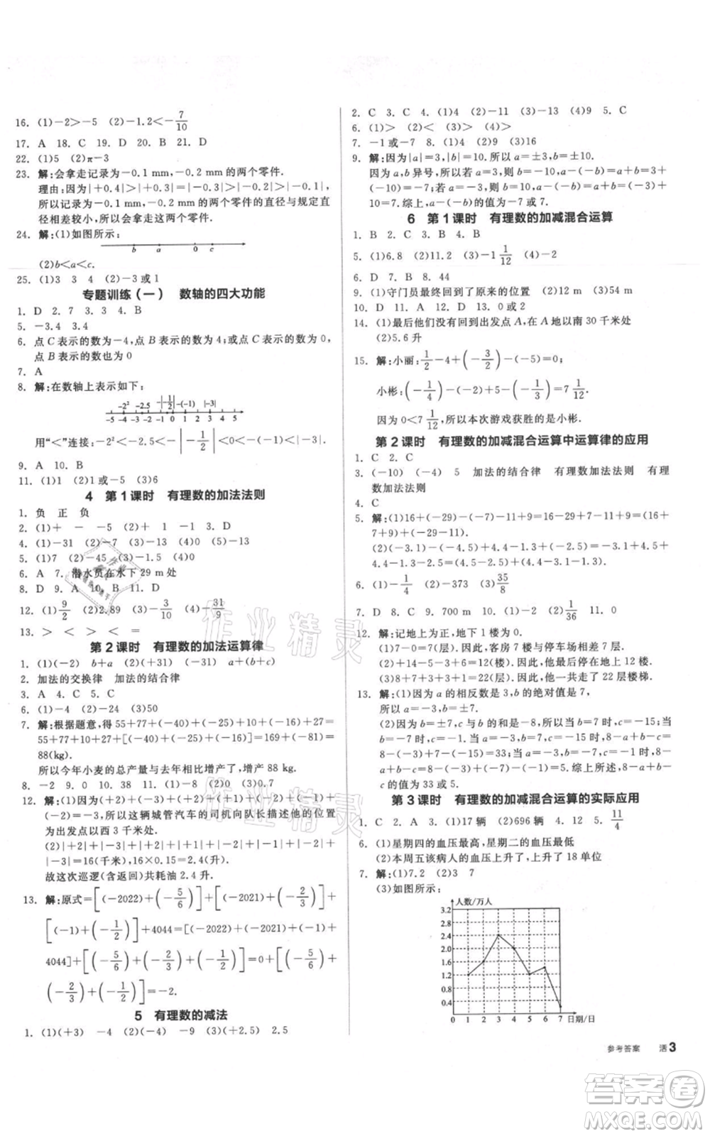 陽光出版社2021全品作業(yè)本七年級上冊數(shù)學北師大版參考答案