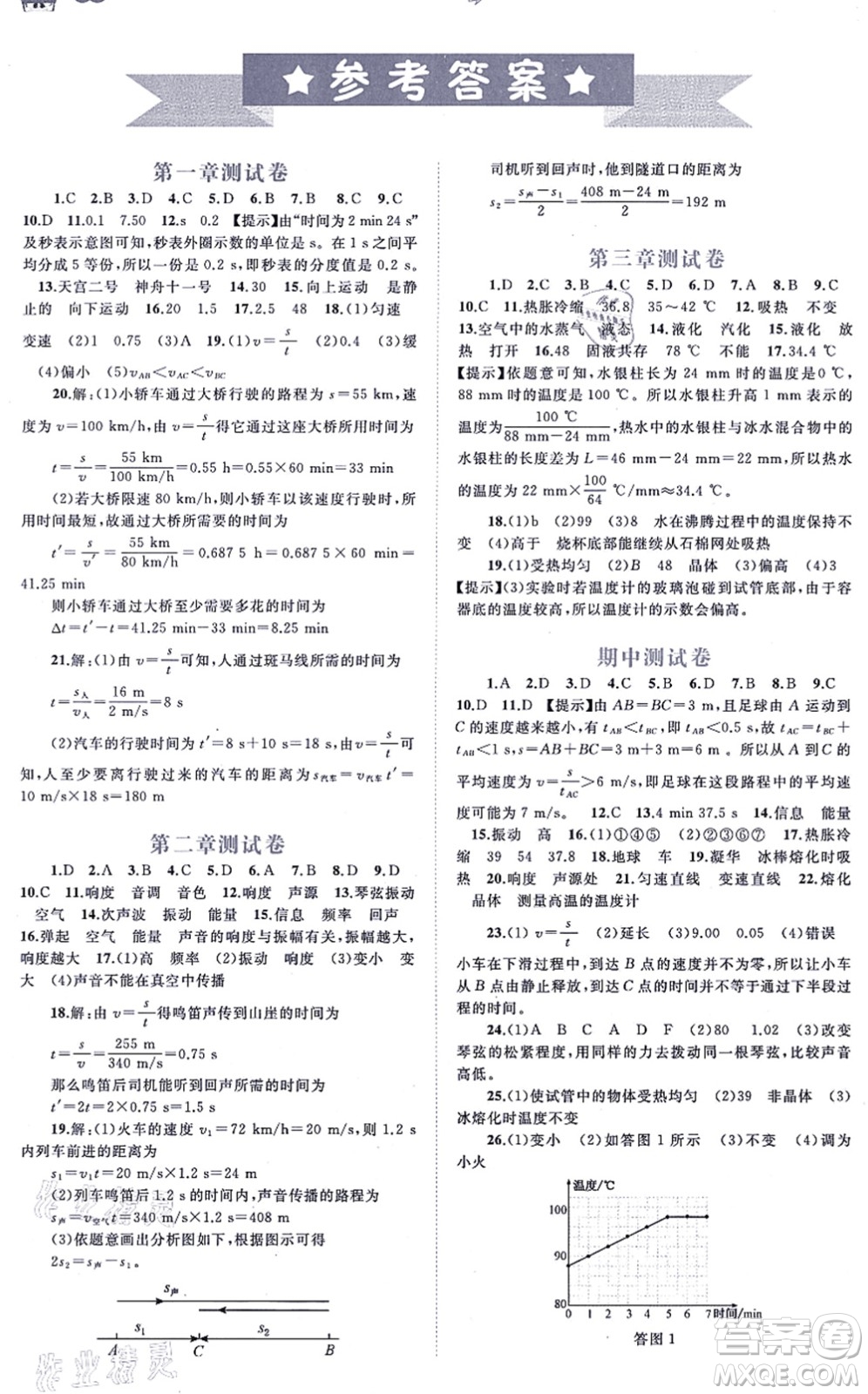 廣西教育出版社2021新課程學(xué)習(xí)與測評(píng)單元雙測八年級(jí)物理上冊人教版A版答案