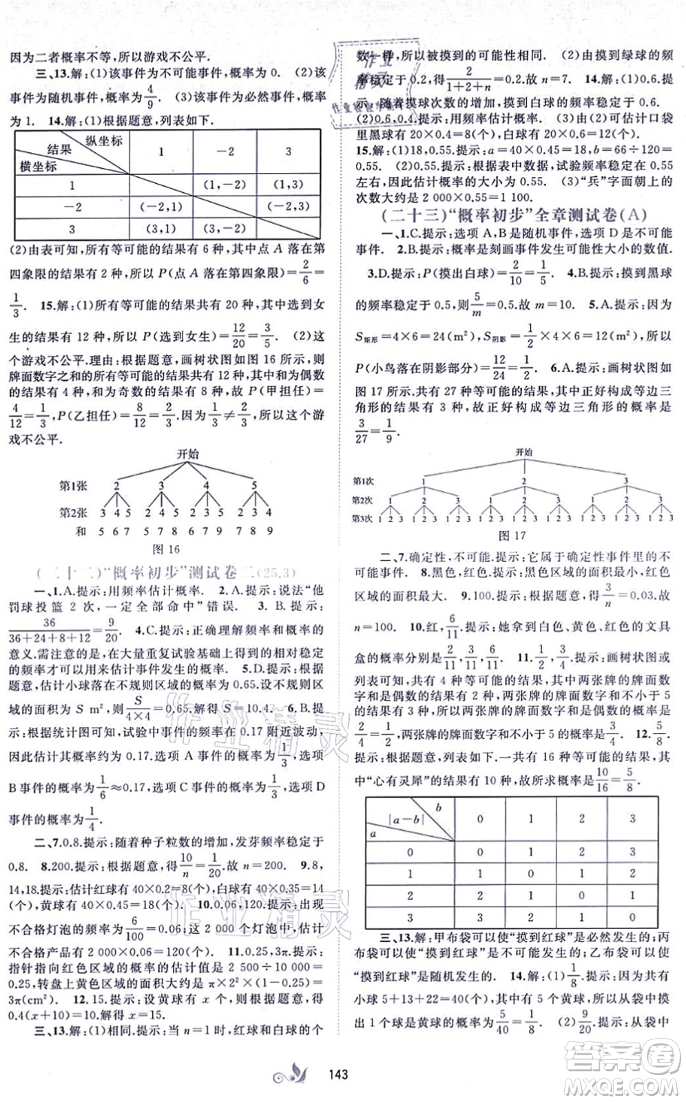 廣西教育出版社2021新課程學(xué)習(xí)與測(cè)評(píng)單元雙測(cè)九年級(jí)數(shù)學(xué)全一冊(cè)人教版A版答案