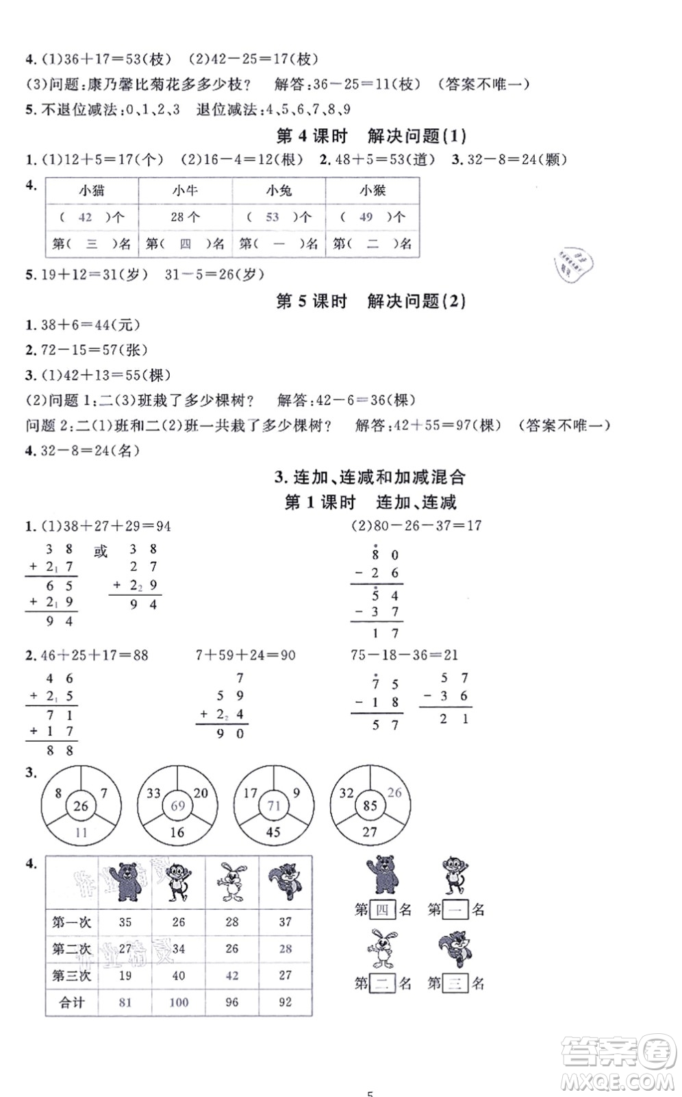 華東師范大學(xué)出版社2021一課一練二年級(jí)數(shù)學(xué)上冊(cè)人教版A版答案