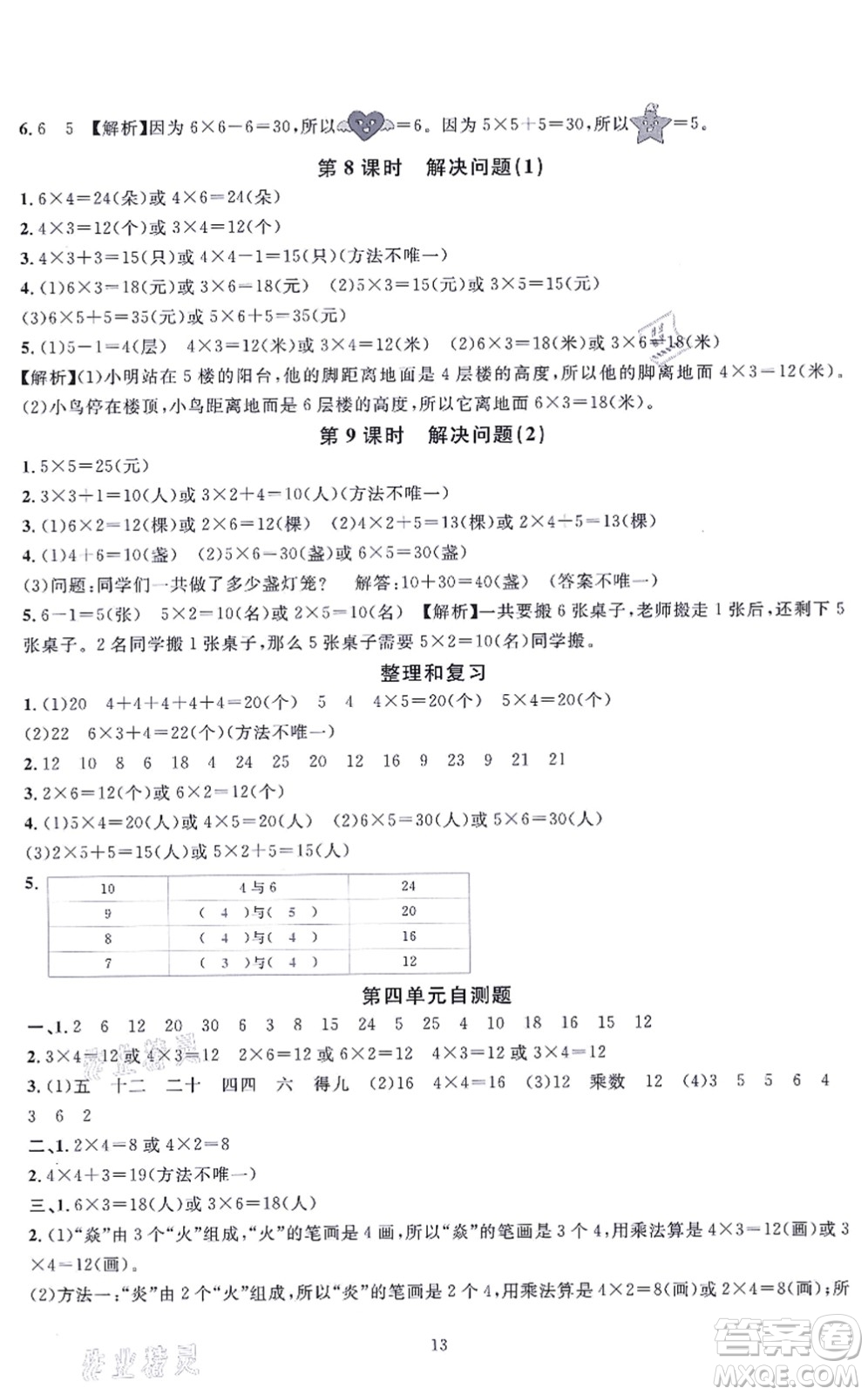 華東師范大學(xué)出版社2021一課一練二年級(jí)數(shù)學(xué)上冊(cè)人教版A版答案