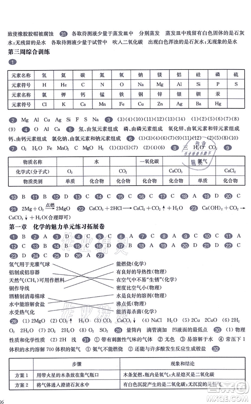 華東師范大學(xué)出版社2021一課一練九年級化學(xué)全一冊華東師大版增強版答案