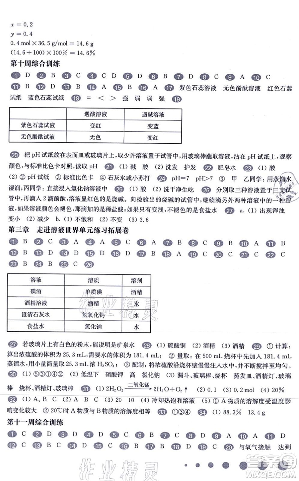 華東師范大學(xué)出版社2021一課一練九年級化學(xué)全一冊華東師大版增強版答案