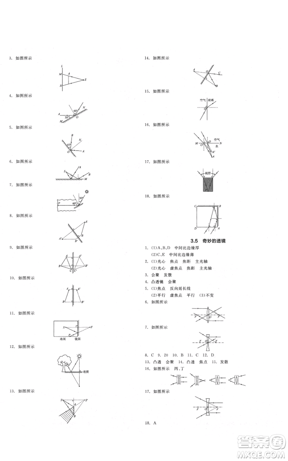 陽光出版社2021全品作業(yè)本八年級(jí)上冊物理滬粵版參考答案