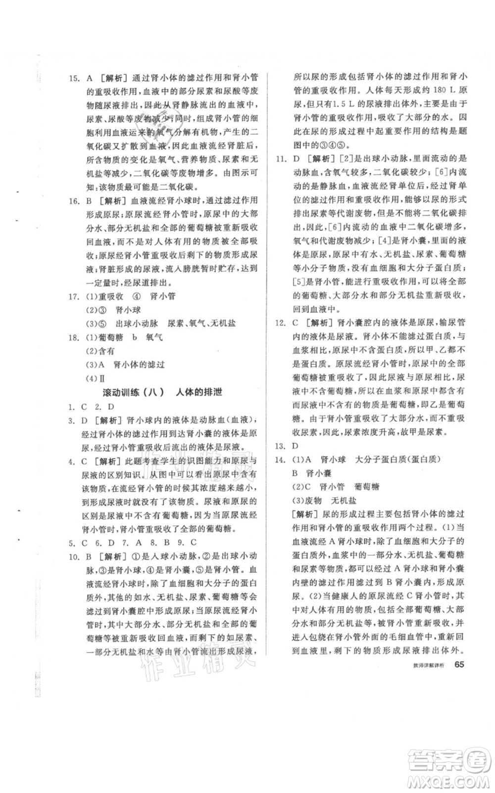 陽光出版社2021全品作業(yè)本八年級上冊科學(xué)華師大版參考答案