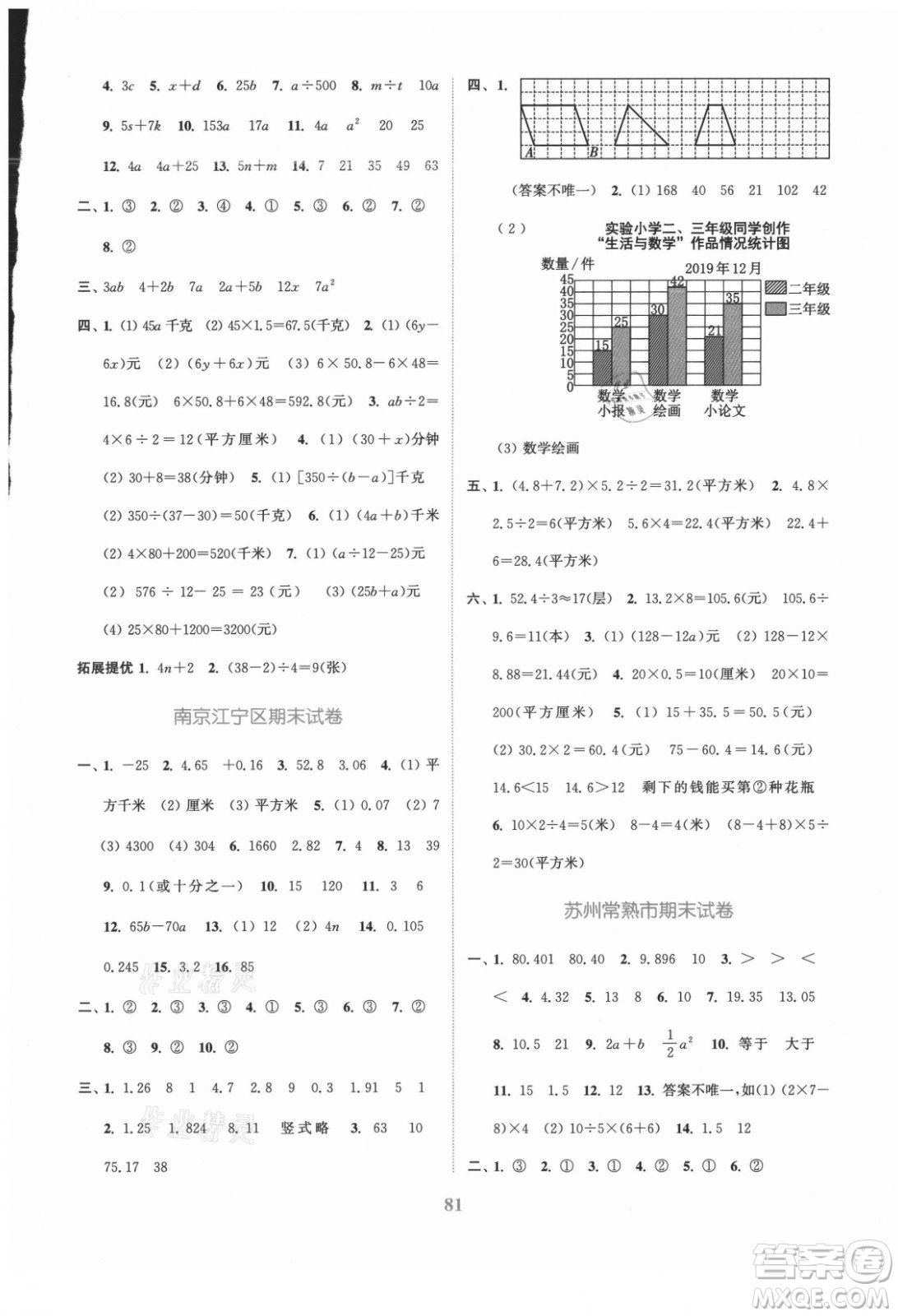 北方婦女兒童出版社2021秋江蘇金考卷數(shù)學(xué)五年級上冊江蘇版答案