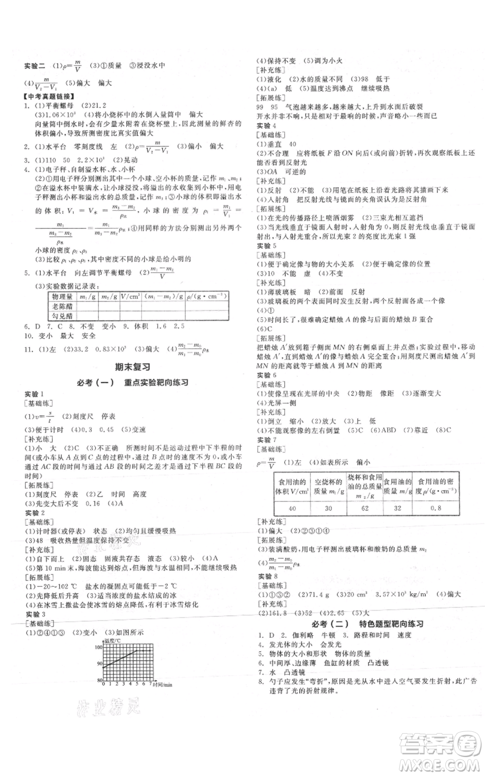 天津人民出版社2021全品作業(yè)本八年級(jí)上冊(cè)物理人教版山西專版參考答案