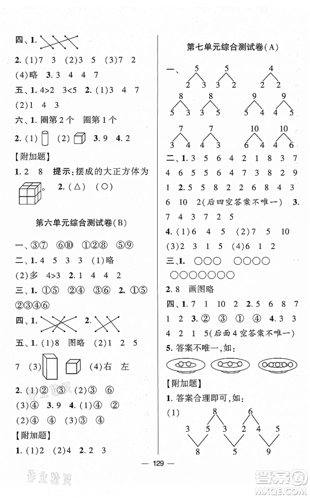 寧夏人民教育出版社2021學(xué)霸提優(yōu)大試卷一年級數(shù)學(xué)上冊江蘇國標(biāo)版答案