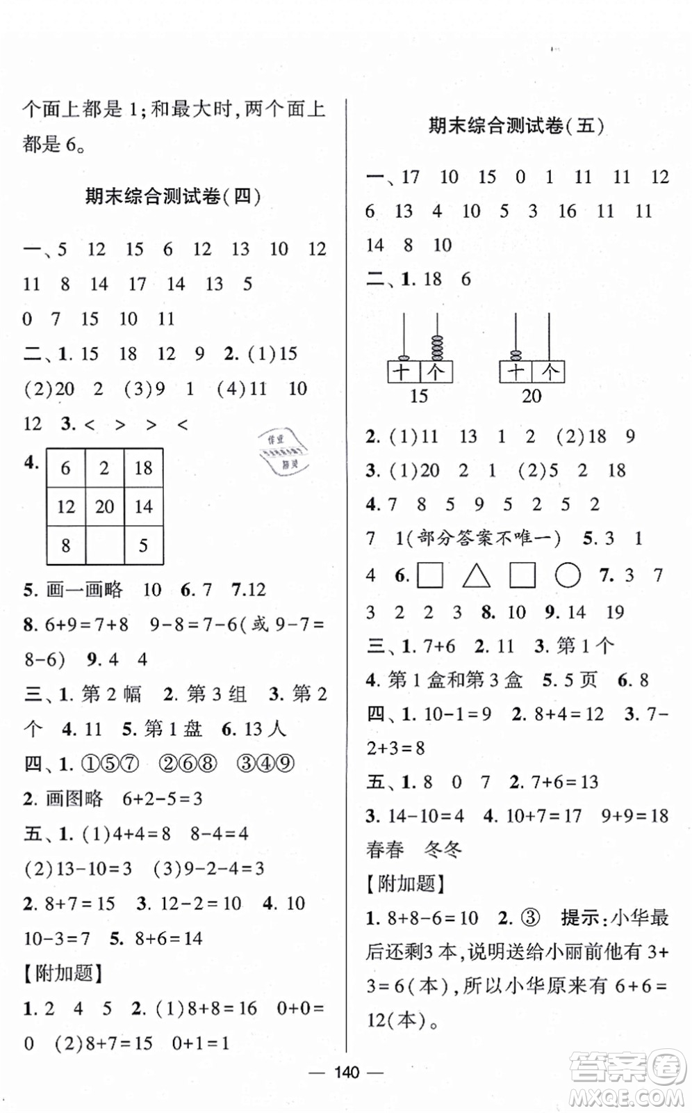 寧夏人民教育出版社2021學(xué)霸提優(yōu)大試卷一年級數(shù)學(xué)上冊江蘇國標(biāo)版答案