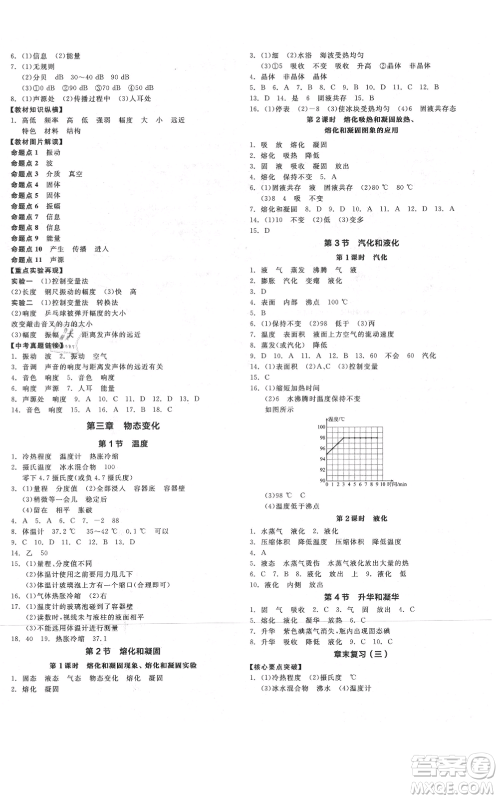 天津人民出版社2021全品作業(yè)本八年級上冊物理人教版河南專版參考答案