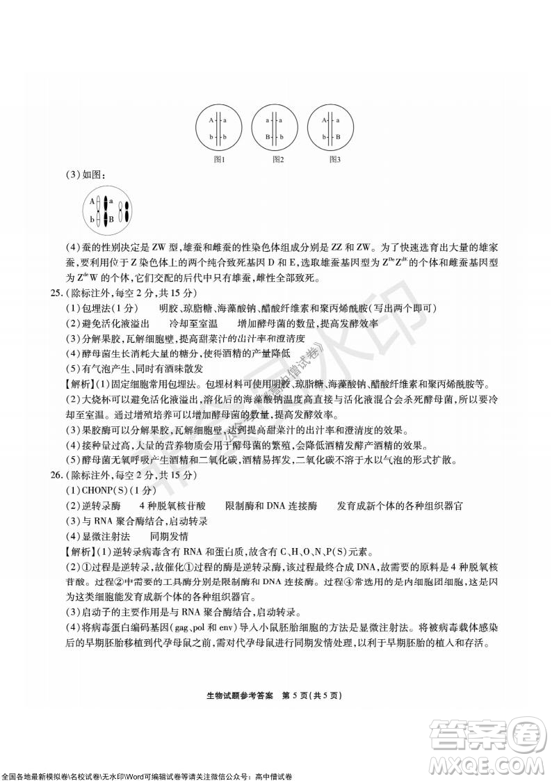 重慶市高2022屆高三第三次質(zhì)量檢測生物試題及答案