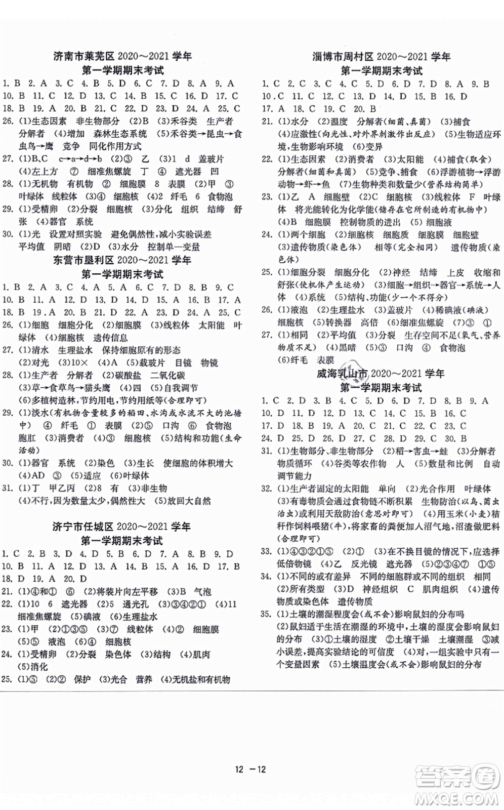 江蘇人民出版社2021秋1課3練學霸提優(yōu)訓練六年級生物上冊五四制SDKJ魯科版答案