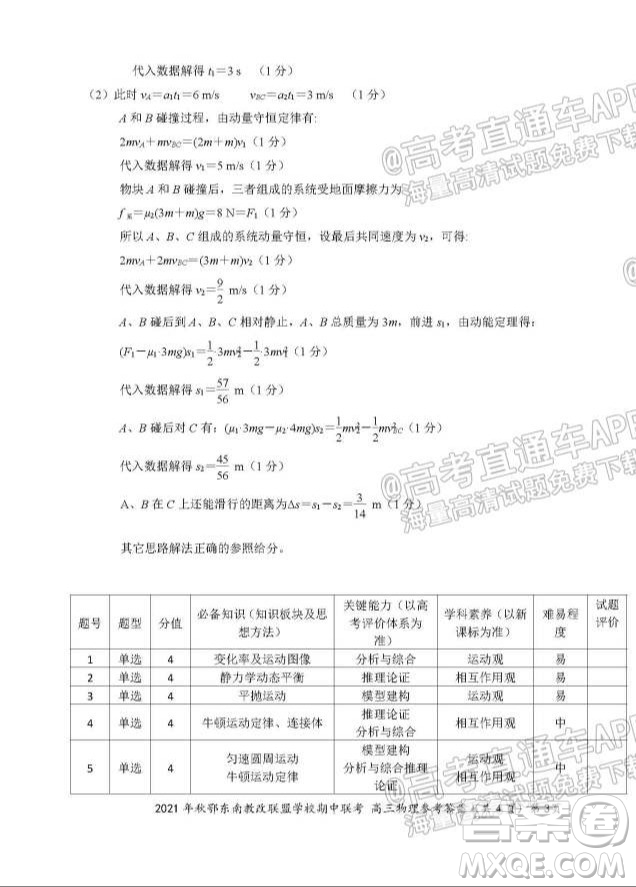 2021年秋季鄂東南省級(jí)示范高中教育教學(xué)改革聯(lián)盟學(xué)校期中聯(lián)考高三物理試題及答案