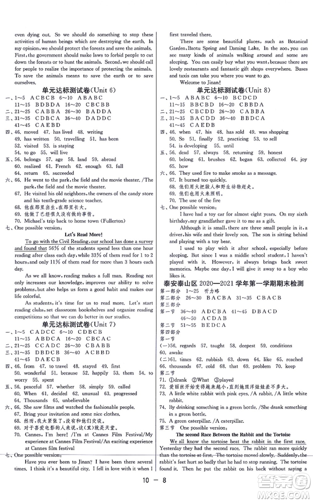 江蘇人民出版社2021秋1課3練學(xué)霸提優(yōu)訓(xùn)練八年級(jí)英語(yǔ)上冊(cè)五四制SDJY魯教版答案