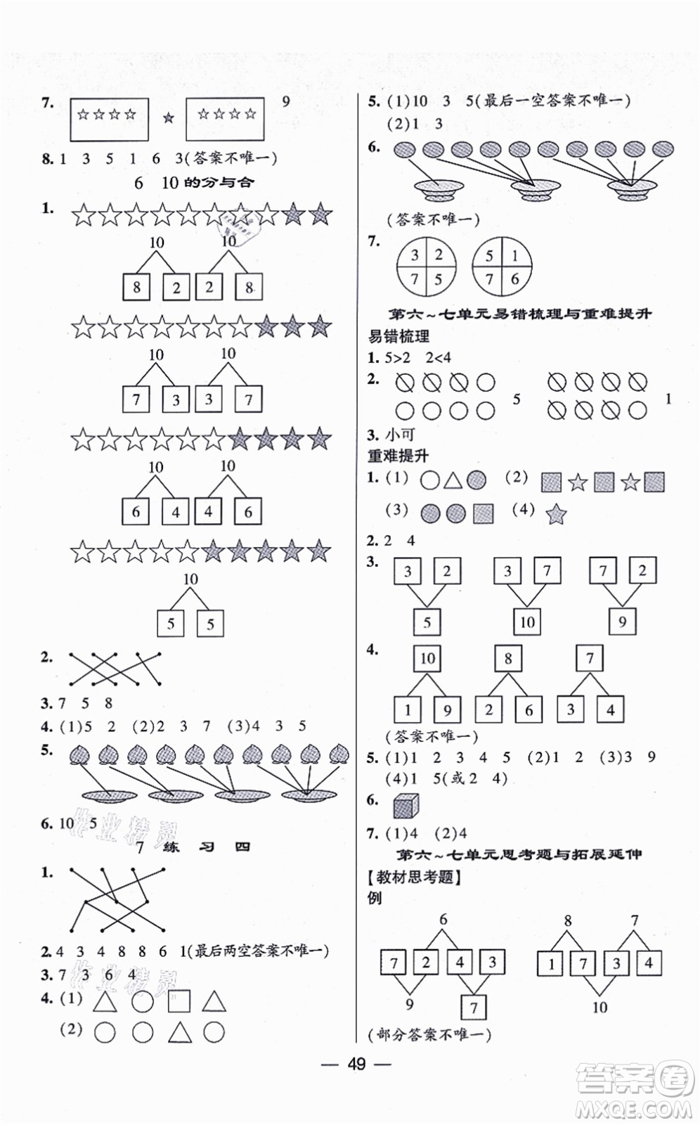 河海大學(xué)出版社2021棒棒堂學(xué)霸提優(yōu)課時作業(yè)一年級數(shù)學(xué)上冊SJ蘇教版答案