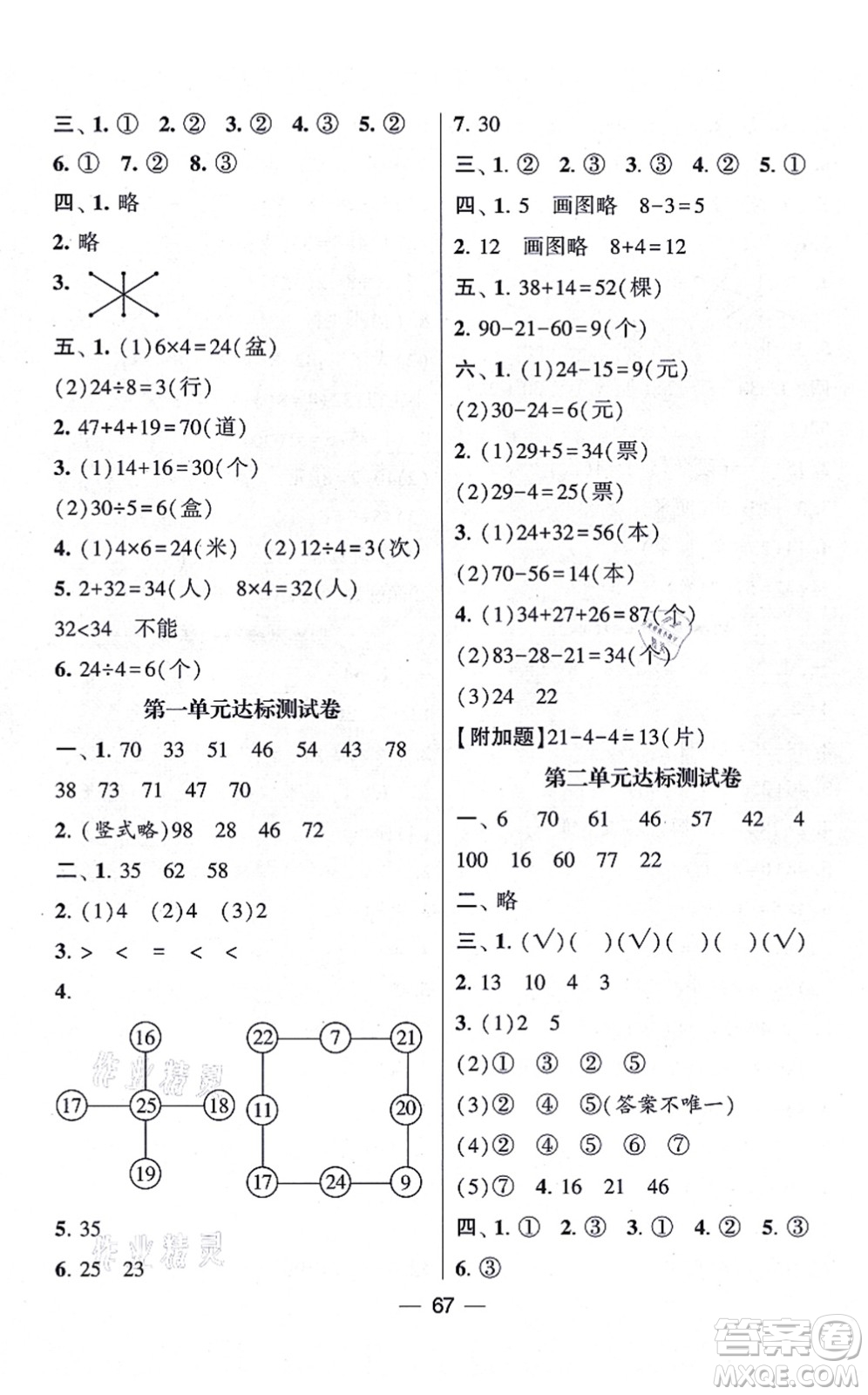 河海大學出版社2021棒棒堂學霸提優(yōu)課時作業(yè)二年級數(shù)學上冊SJ蘇教版答案