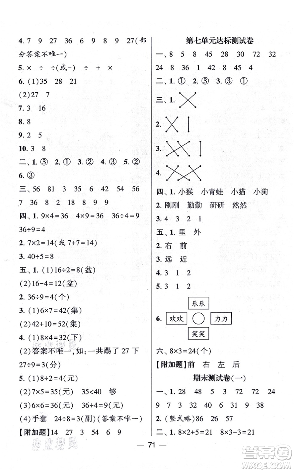 河海大學出版社2021棒棒堂學霸提優(yōu)課時作業(yè)二年級數(shù)學上冊SJ蘇教版答案