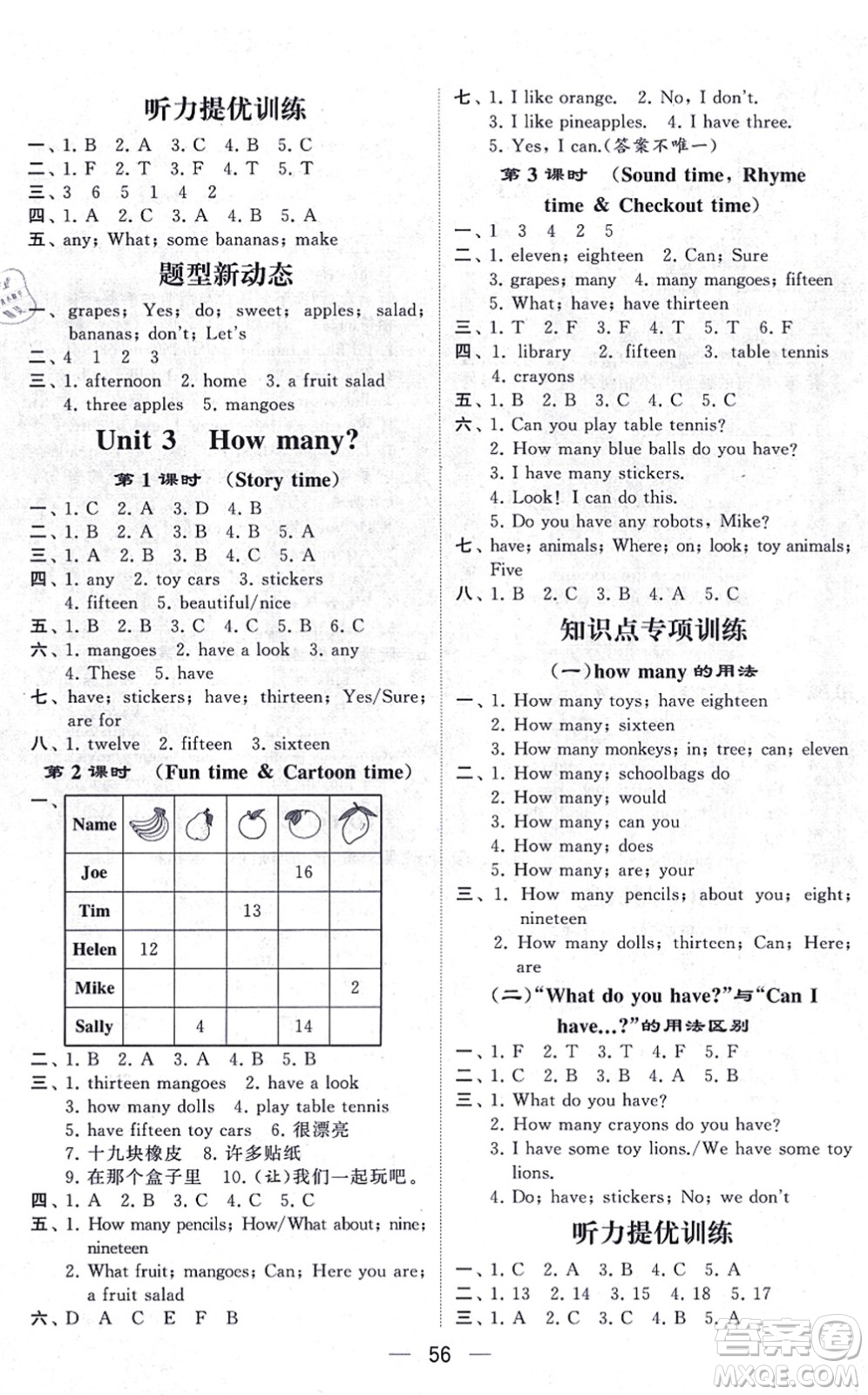 河海大學(xué)出版社2021棒棒堂學(xué)霸提優(yōu)課時(shí)作業(yè)四年級(jí)英語上冊(cè)江蘇專版答案