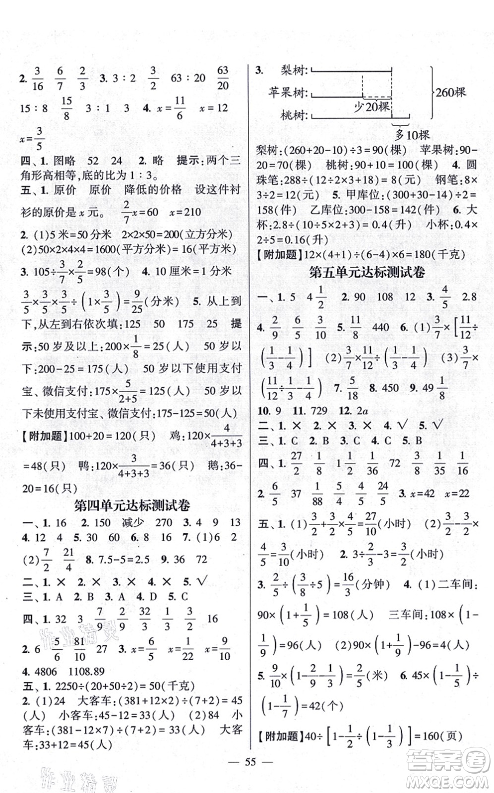 河海大學出版社2021棒棒堂學霸提優(yōu)課時作業(yè)六年級數(shù)學上冊SJ蘇教版答案