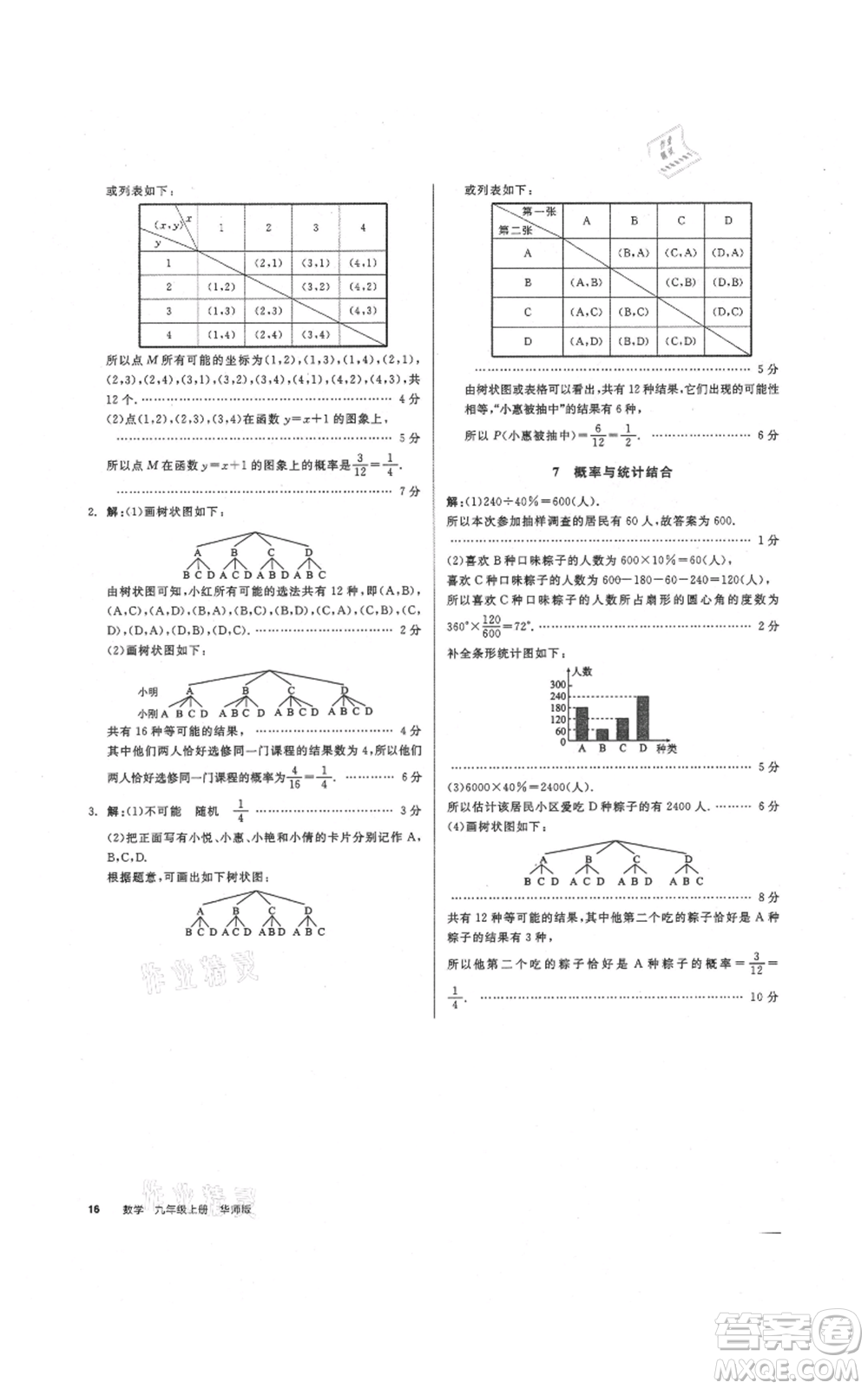 陽光出版社2021全品作業(yè)本九年級上冊數學華師大版參考答案