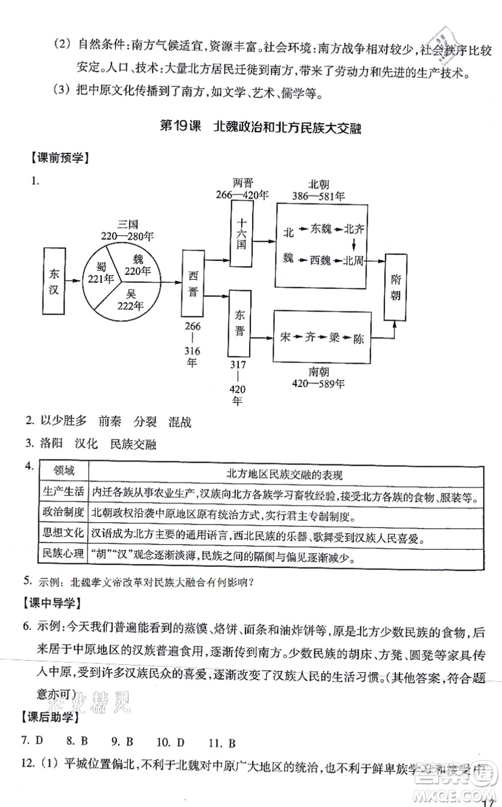 浙江教育出版社2021歷史與社會(huì)作業(yè)本七年級(jí)歷史上冊(cè)人教版答案